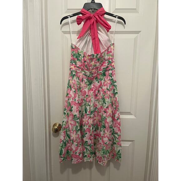 LILLY PULITZER VINTAGE WHITE LABEL SILK & COTTON HALTER DRESS SZ4 SUMMER PERFECT - Picture 5 of 10